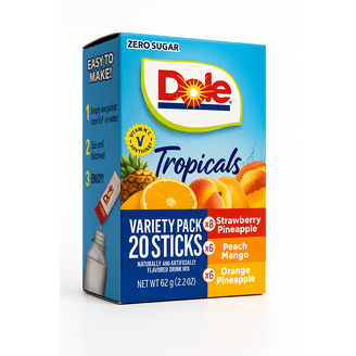 Dole Peach Mango Powder Drink Mix, Sugar-Free, Immunity Support, 6