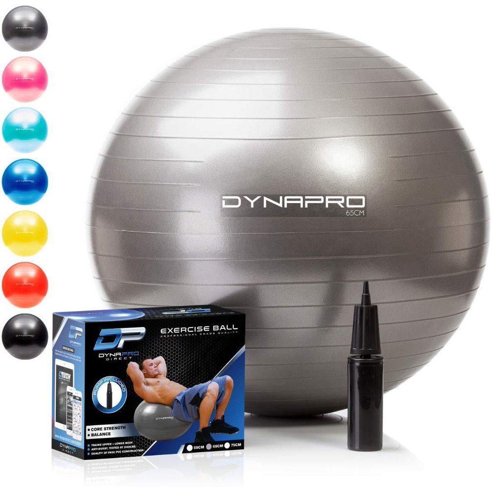 Exercise Ball with Pump Gym Quality, AntiBurst, AntiSlip (Silver, 55