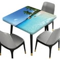 thumbnail image 2 of Ocean Fitted Square Tablecloth, Tropical Sea Wave Plam Trees Waterproof Wipe Clean Polyester Table Cover, Great for Outdoor Home Kitchen/Parties/Holiday Dinner, Fit for 34" x 34"Square Table, Blue, 2 of 6