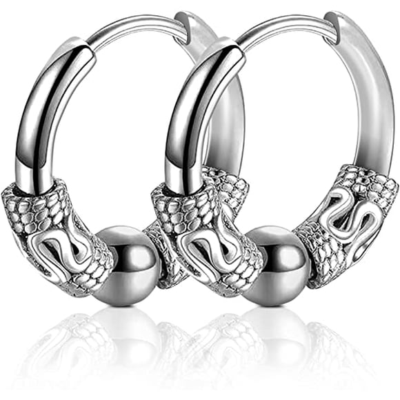 Hoop Earrings 316L Surgical Stainless Steel 14mm 12mm Vintage Piercing Cartilage Jewelry Earrings Hoop for Men Women Punk Hip Hop Earrings Hypoallergenic Silver,
