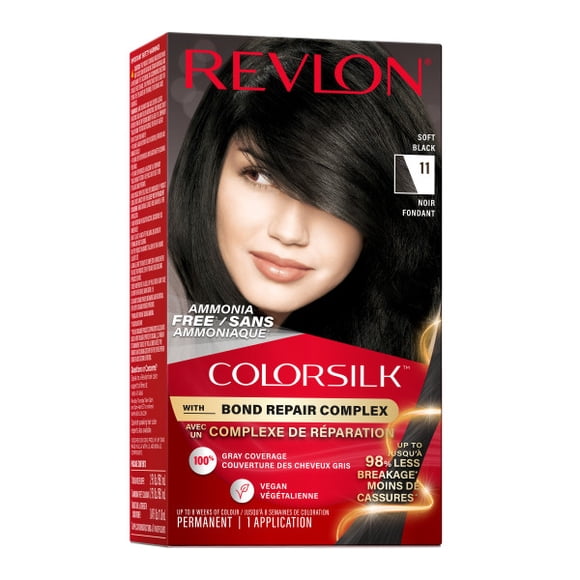 REVLON ColorSilk™ BOND REPAIR Permanent Hair Colour, 100% Gray Coverage, Ammonia Free Dye, Vegan Keratin, Soft Black 1PK