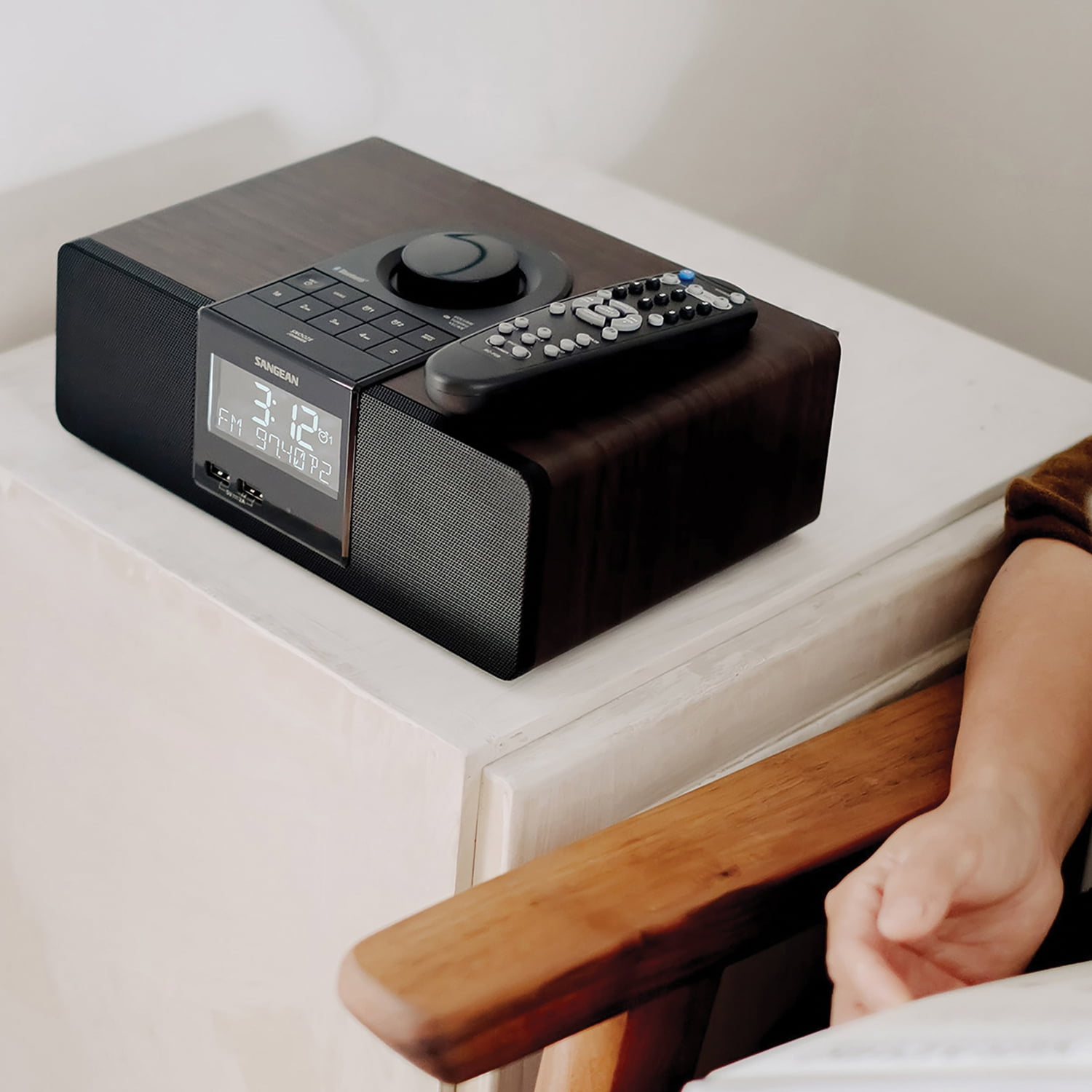 Sangean AM/FM Bluetooth Tabletop Wooden Clock Radio with Alarm and Sleep Timers, RCR-40PT