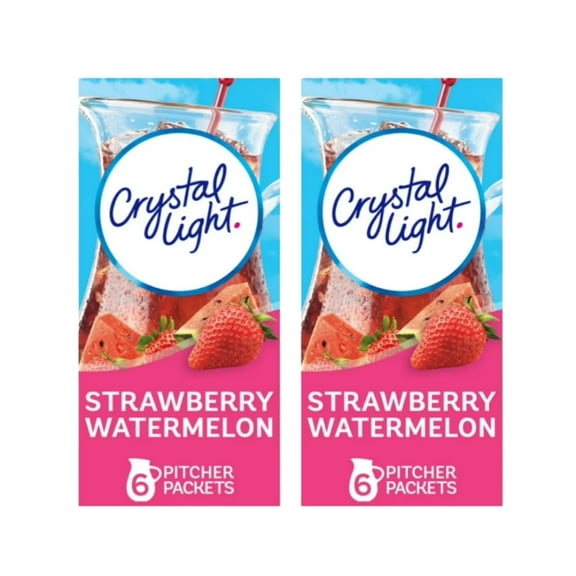 (2 Pack) Crystal Light Sugar-Free Strawberry Watermelon Drink Mix, Caffeine Free, 6 Pitcher Packets