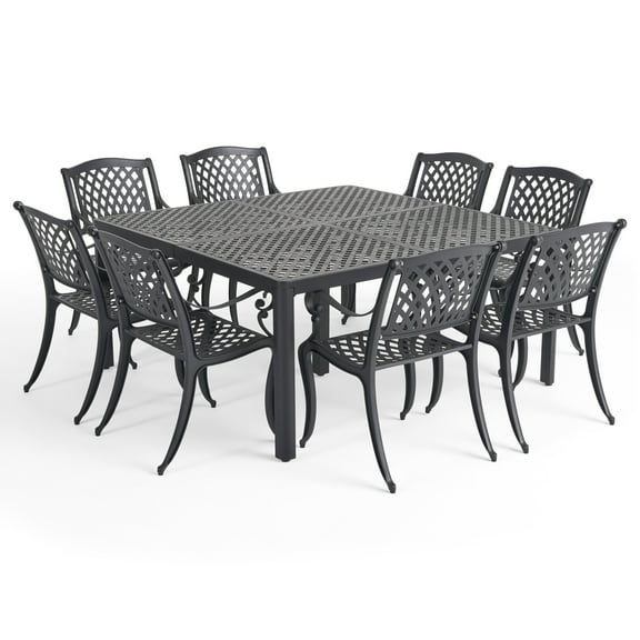Freda Outdoor Aluminum 8 Seater Dining Set, Antique Matte Black