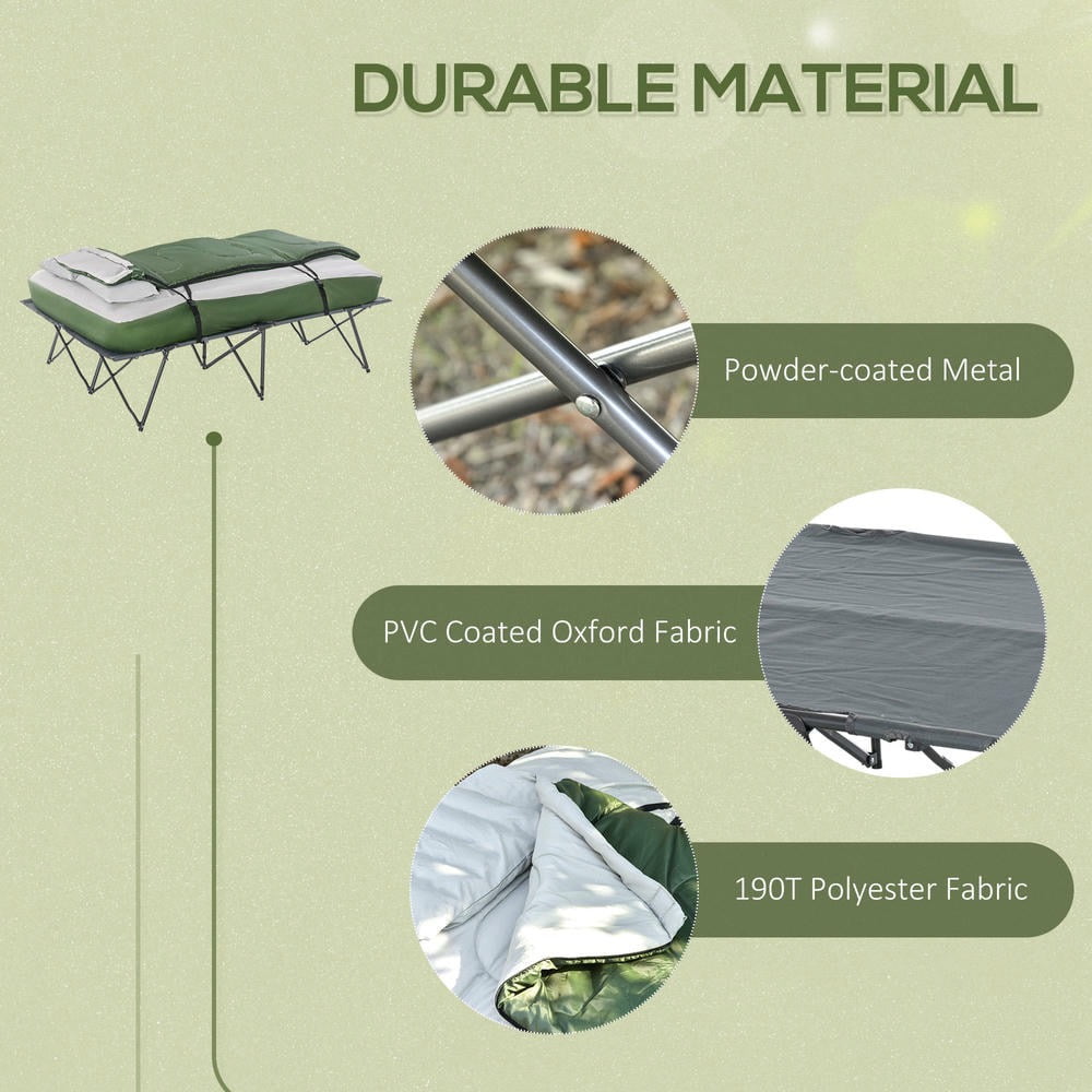 Barara King Camping Sleeping Cot with Sleeping Bag, Inflatable Air Mattress, Comfort Pillows and Carry Bag, Camping Bed for Outdoor, Travel Camp, Beach Vacation, Green