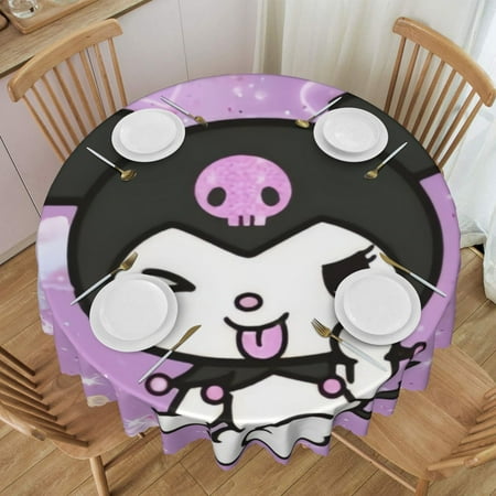 

Kuromi 60 Inch Round Tablecloth Waterproof Spill-Proof Wipeable Fall Table Cloth Wrinkle Free Circle Dining Table Cover For Birthday Farmhouse Coffee Kitchen Decor