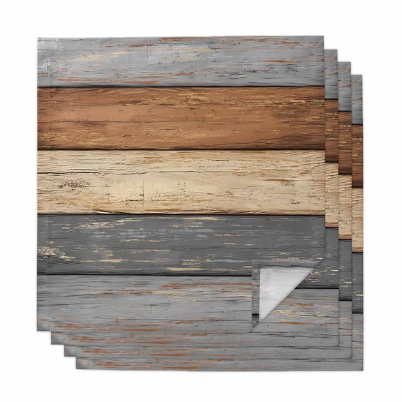 Cloth Napkins Set of 4 - 20x20 Inches, Farmhouse Haze Blue Brown Washable Reusable Table Napkins, Vintage Wooden Striped Soft & Absortbent Dining Napkin for Party Wedding Hotel Restaurant