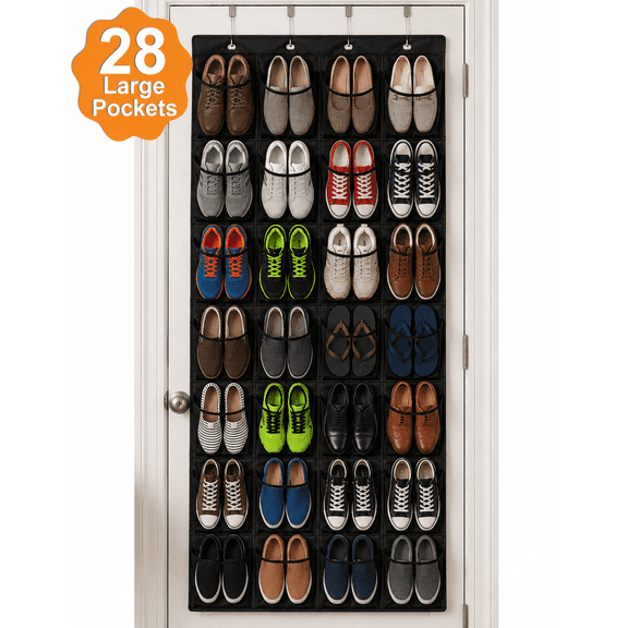 NIUTA Over the Door Shoe Organizer, Hanging Shoe Organizer with 28 Large Deep Breathable Mesh Pockets, Space Saving Shoe Storage Rack for Closet, Door Shoe Rack for Sneakers, Flats, Sandals