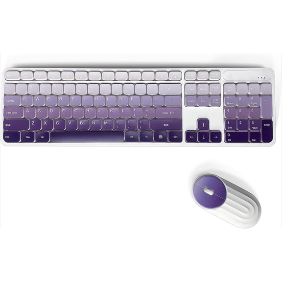 Wireless Keyboard and Mouse Combo - 2.4G Wireless, Rechargeable, Low-Noise, Cute Colorful,  3 DPI Adjustable Mouse(Gradient Purple)