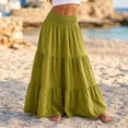 thumbnail image 4 of Tqcoqu Women's Solid Cotton Linen Tiered Maxi Skirt,Smocked Elastic High Waist Flowy Boho Beach Long Skirt, 4 of 6