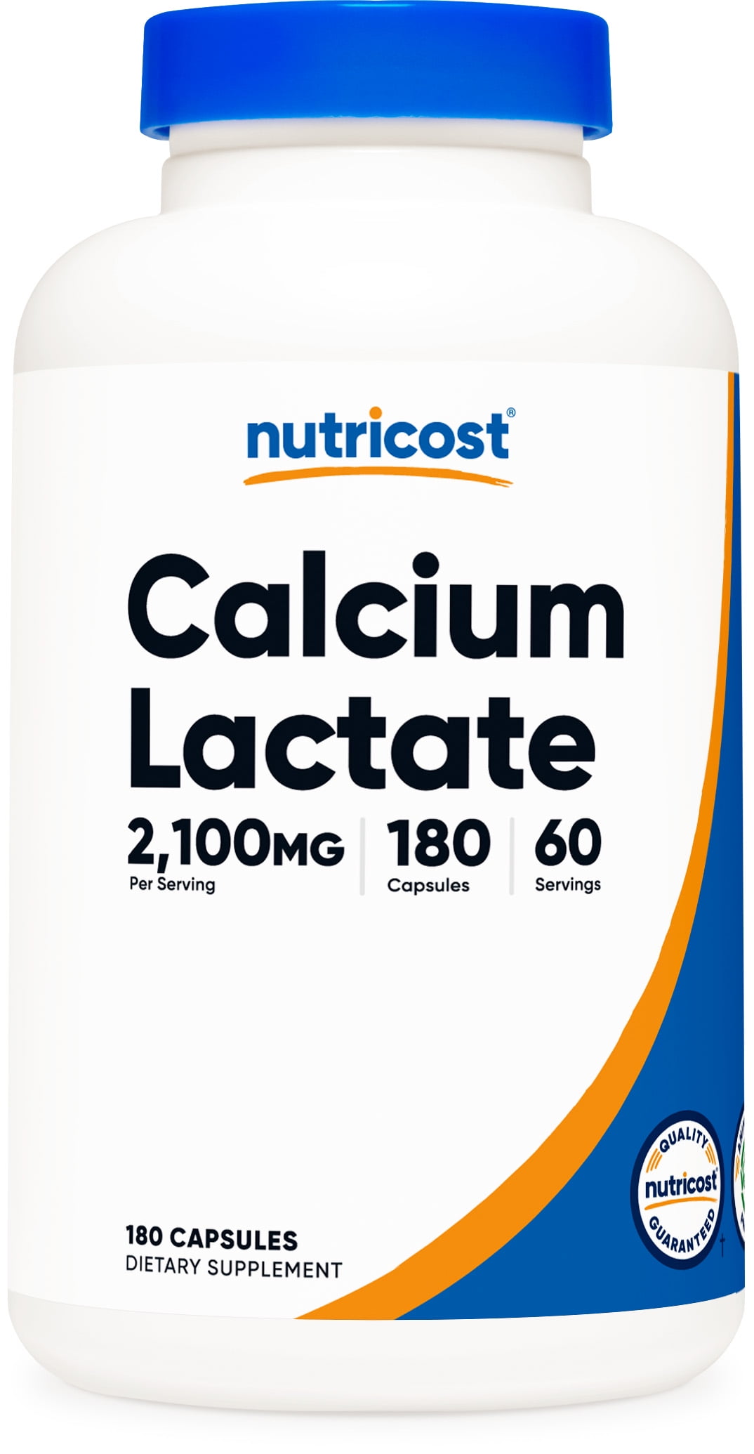 Nutricost Calcium Lactate Capsules (180 Capsules, 60 Servings, 2,100mg Calcium Lactate) Vegan