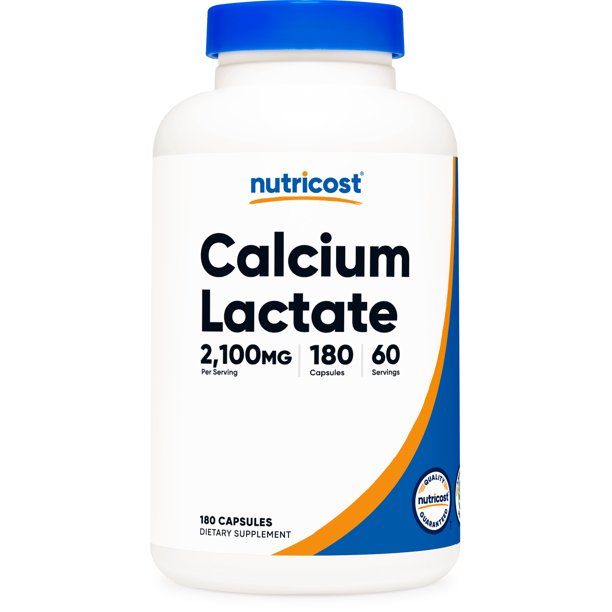 Nutricost Calcium Lactate Capsules (180 Capsules, 60 Servings, 2,100mg