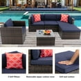 thumbnail image 5 of iRerts 6 Pieces Outdoor Sectional Sofa Patio Furniture Sets, Wicker Rattan Outdoor Patio Conversation Sets with 2 Pillows and Coffee Table, Patio Sofa Sets for Backyard, Brown Wicker+Navy Blue Cushion, 5 of 8