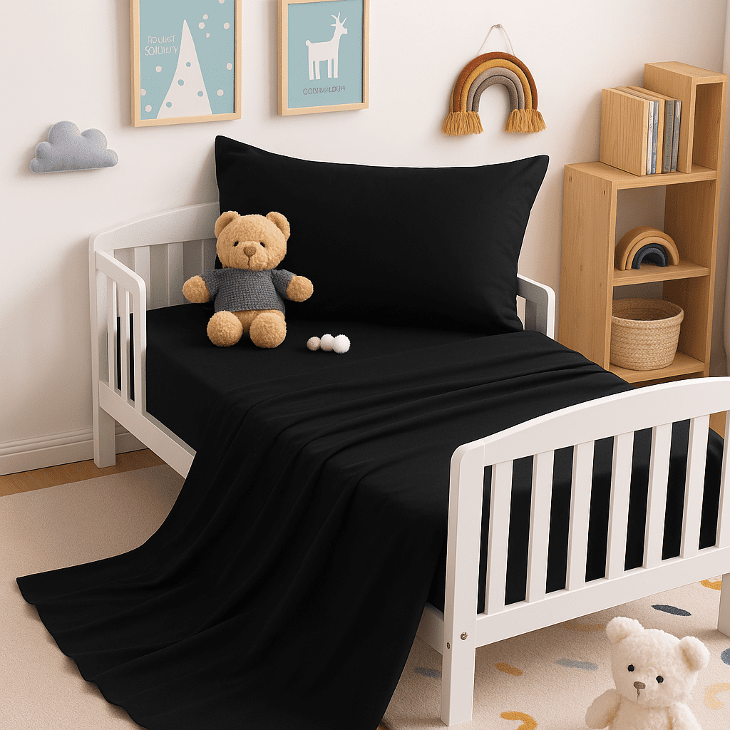 4-Piece Toddler Bedding Set – Soft Microfiber Crib Bedding for Boys & Girls, Includes Comforter, Fitted Sheet, Flat Sheet & Envelope Pillowcase – Breathable, Wrinkle Resistant