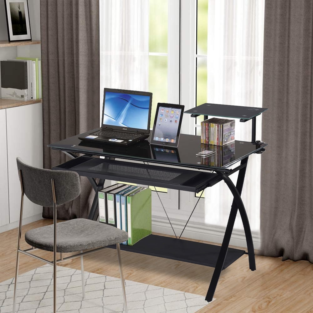 PC Computer Desk, Computer Gaming Station Desk with Storage Shelves and