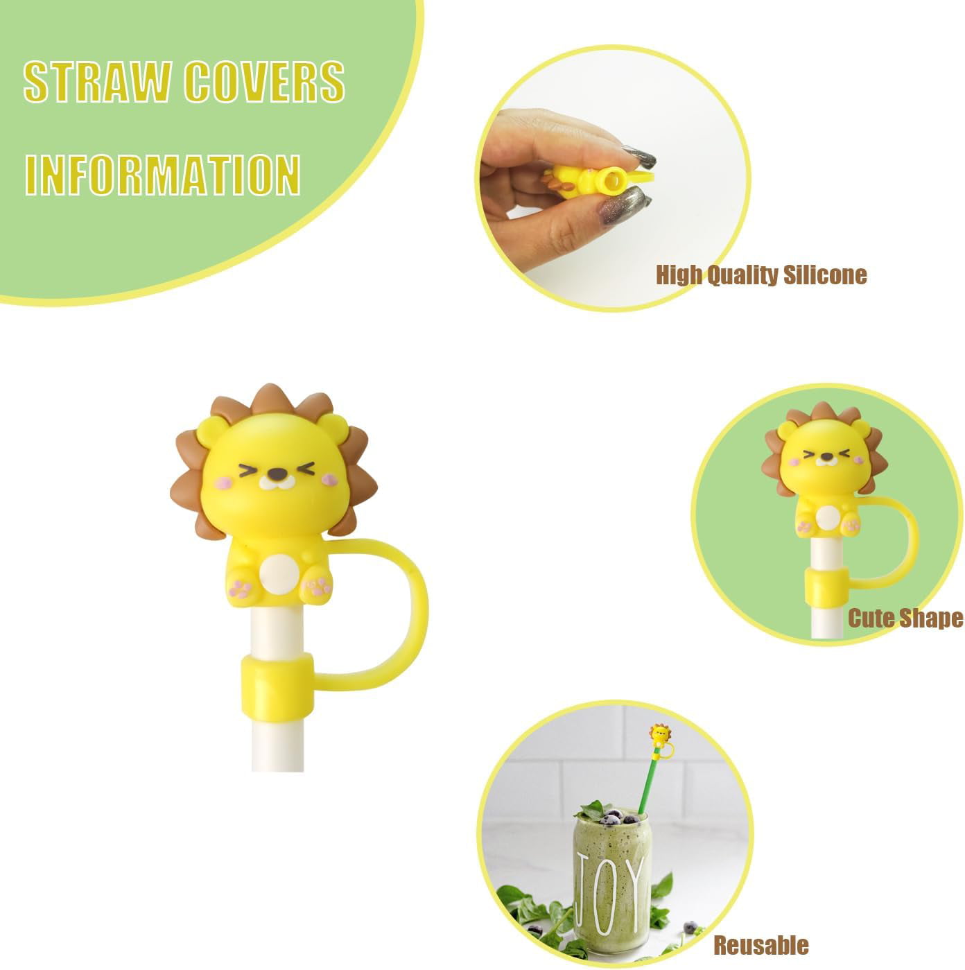 Jutieuo 12Pcs Reusable Silicone Straw Covers, Cute Cartoon Animal Straw  Toppers, Dust-proof Straw Protector Plugs for Drinking Straws DIA 6-8 mm  Straw