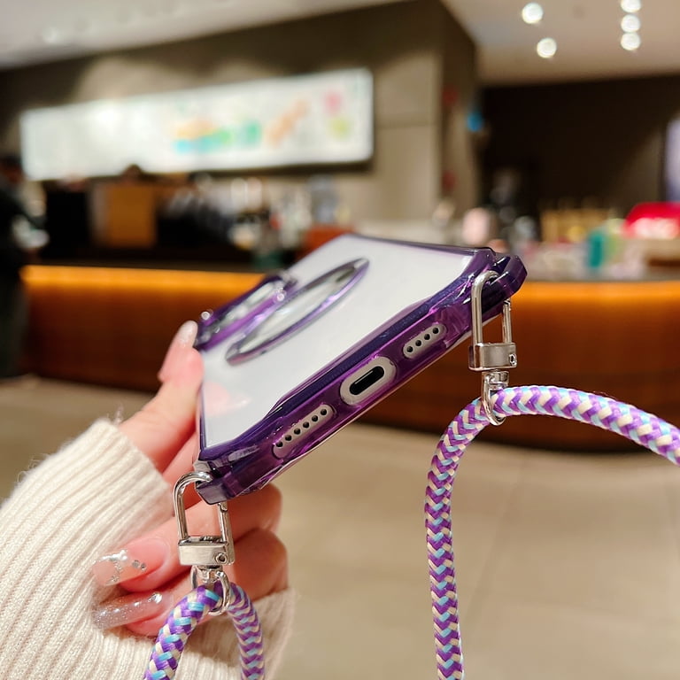 Pnakqil Magnetische telefoonband met koord voor iPhone 15 hoes - halsketting mobiele telefoonhoes doorschijnend met camerabescherming, verstelbare en afneembare ketting, crossbody magnetische cover