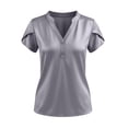 thumbnail image 4 of Tqcoqu Womens Satin Blouse for Women Business Work Tops Casual Cap Sleeve V Neck Button Down Shirts,Gray,Women's S-XXL, 4 of 6