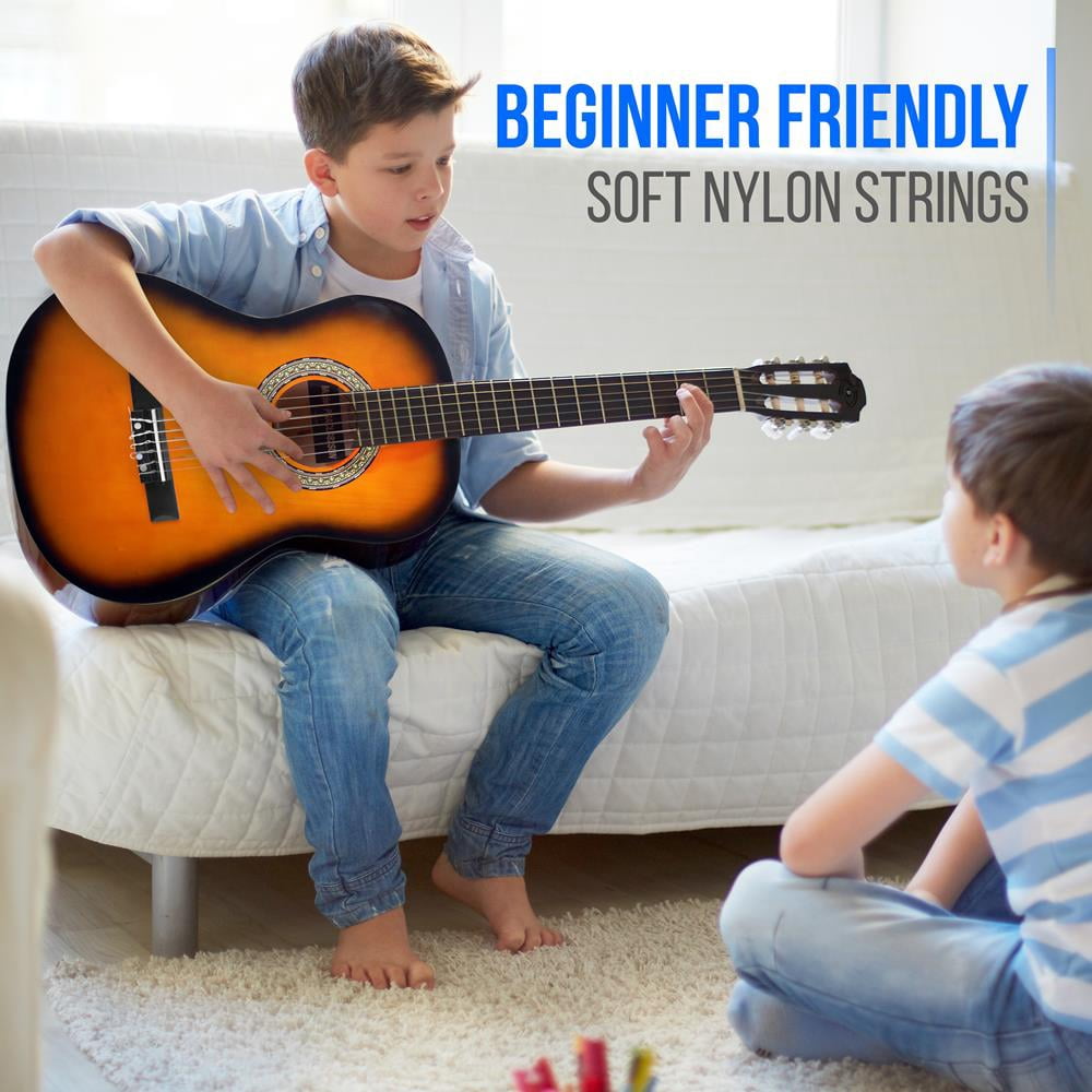 Pyle Acoustic Guitar Kit, 3/4 Junior Size Instrument for Beginner Kids, Adults, 36” Sun Burst Matte