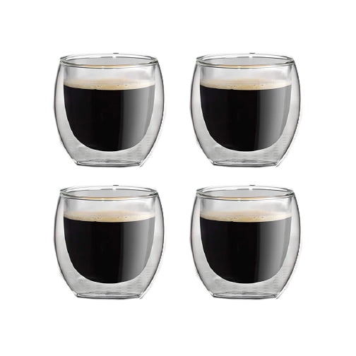 Cuisinox Espresso Coffee Cups 100ml, Double Wall, Clear Glass Set of 4, Insulated Borosilicate Glassware