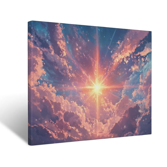 CozyNet Glowing Radiant Star Over Bethlehem Surrounded By Soft Beams Of Divine Light Wall Art Prints With Frame Canvas Perfect for Living Room & Bedroom, Ready to Hang, Wall Decor 12"x16"