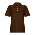 thumbnail image 5 of XUELUO Boho Tops For Women Summer Solid Color Lapel Button Down Short Sleeve Slim Fit Casual Shirts For Women T-shirts Holiday Wear,Brown,XXXL, 5 of 5
