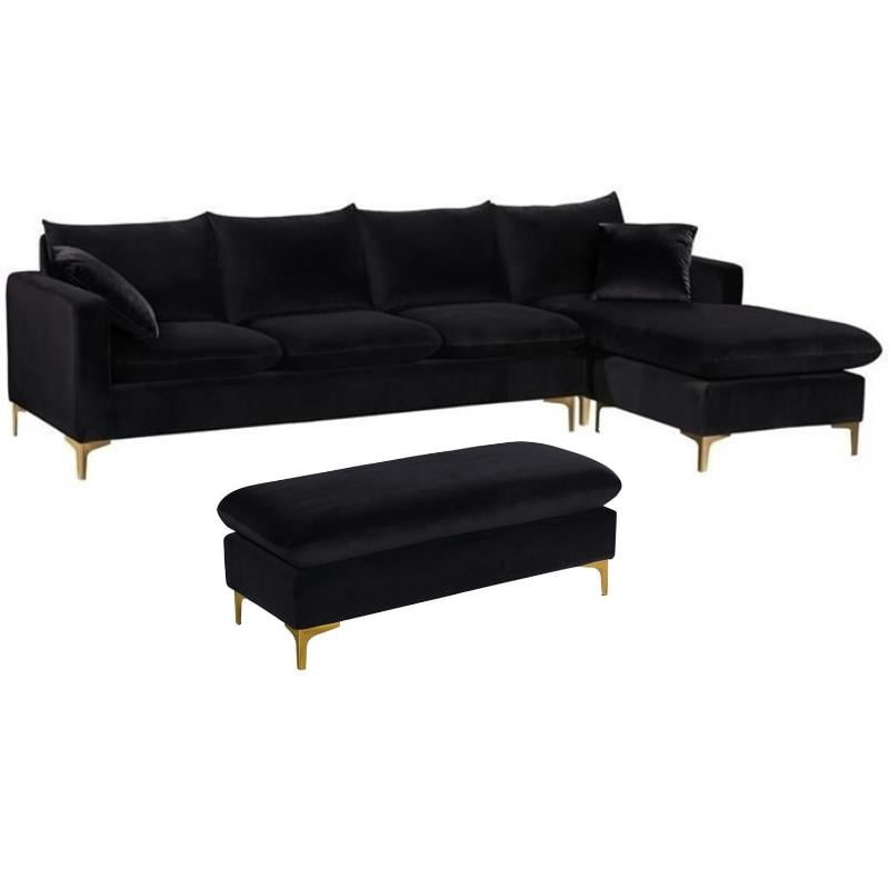 Home Square 2Piece Set with Velvet Reversible Sectional and Ottoman in