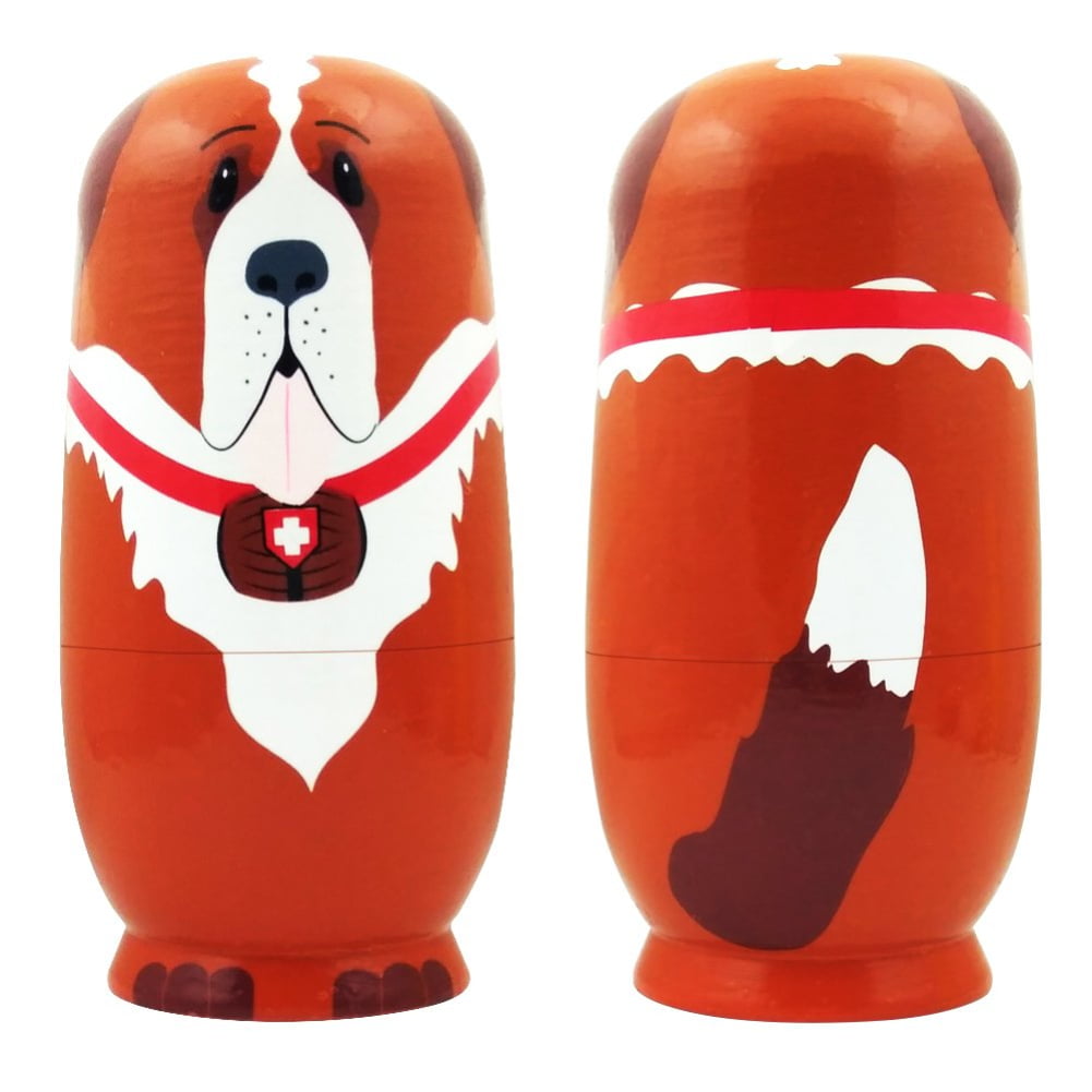GYMNASTIKA toys，5Pcs/Set Cute Cartoon Dog Russian Nesting Dolls Matryoshka  Wooden Handmade Toy 