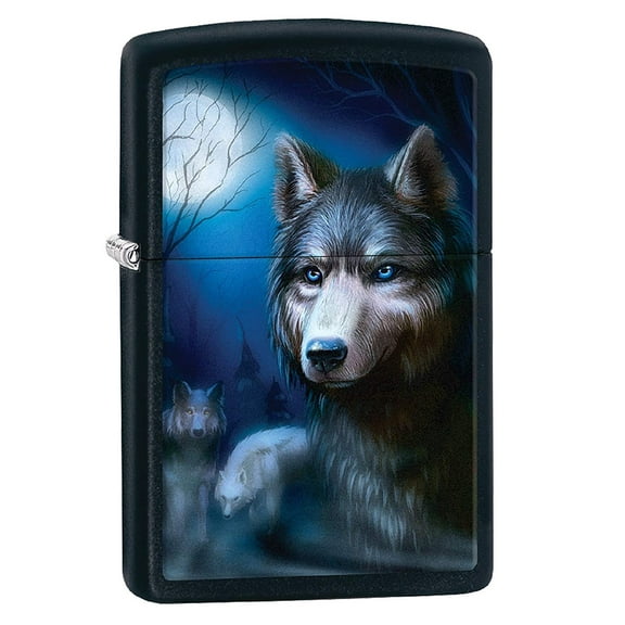 Zippo Lighter - Personalized Custom Message Engraved on Back Wolf Wolves Zippo Lighter (Black Matte Z432)