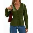 thumbnail image 2 of DAFPZW Womens V Neck Cardigan Sweaters Long Sleeve Cinched Waist Knit Tops Dressy Casual Button Up Fitted Outerwear, 2 of 8
