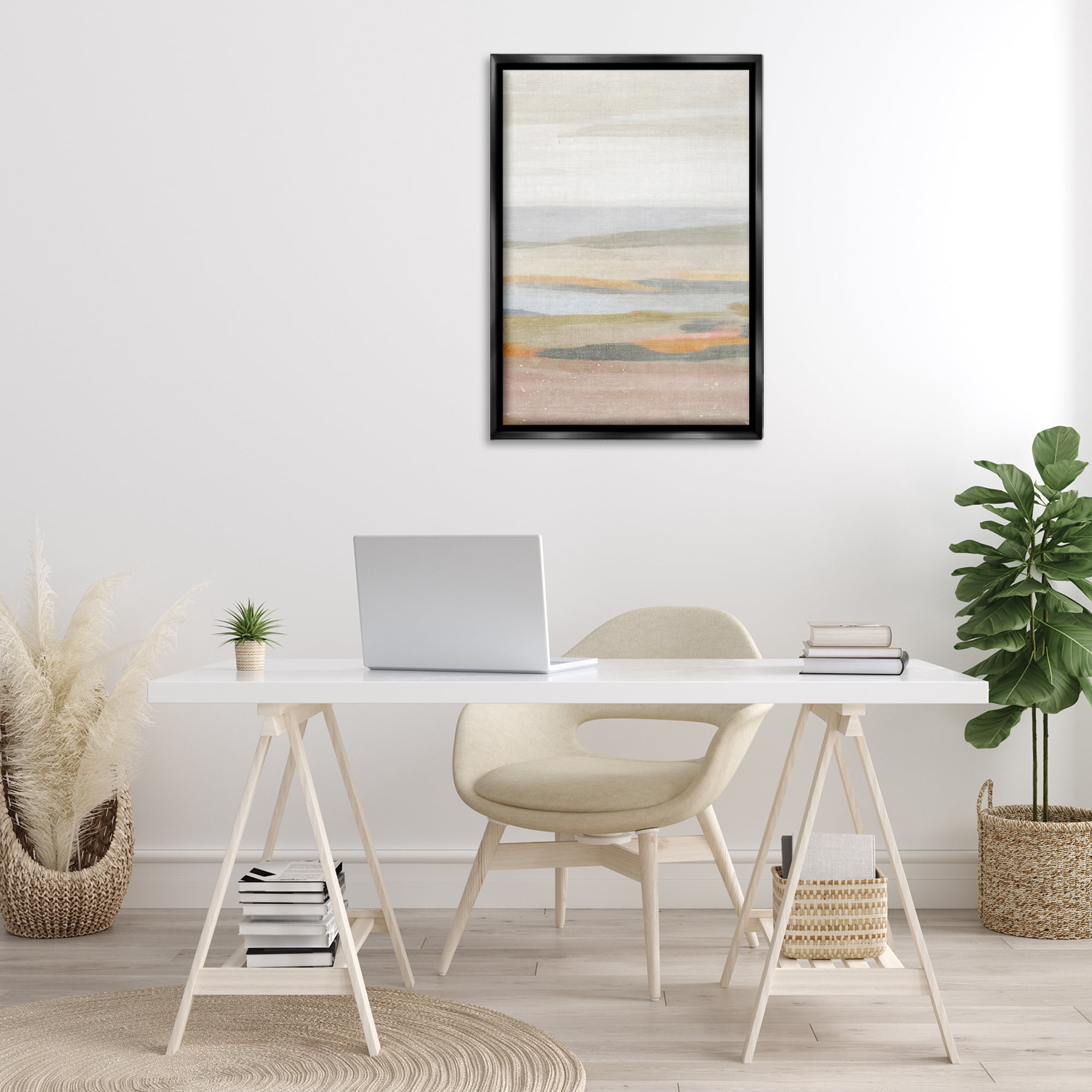 Stupell Industries Calming Neutral Beach Coastal Painting Black Floater Framed Canvas Art Print Wall Art, 21 x 31