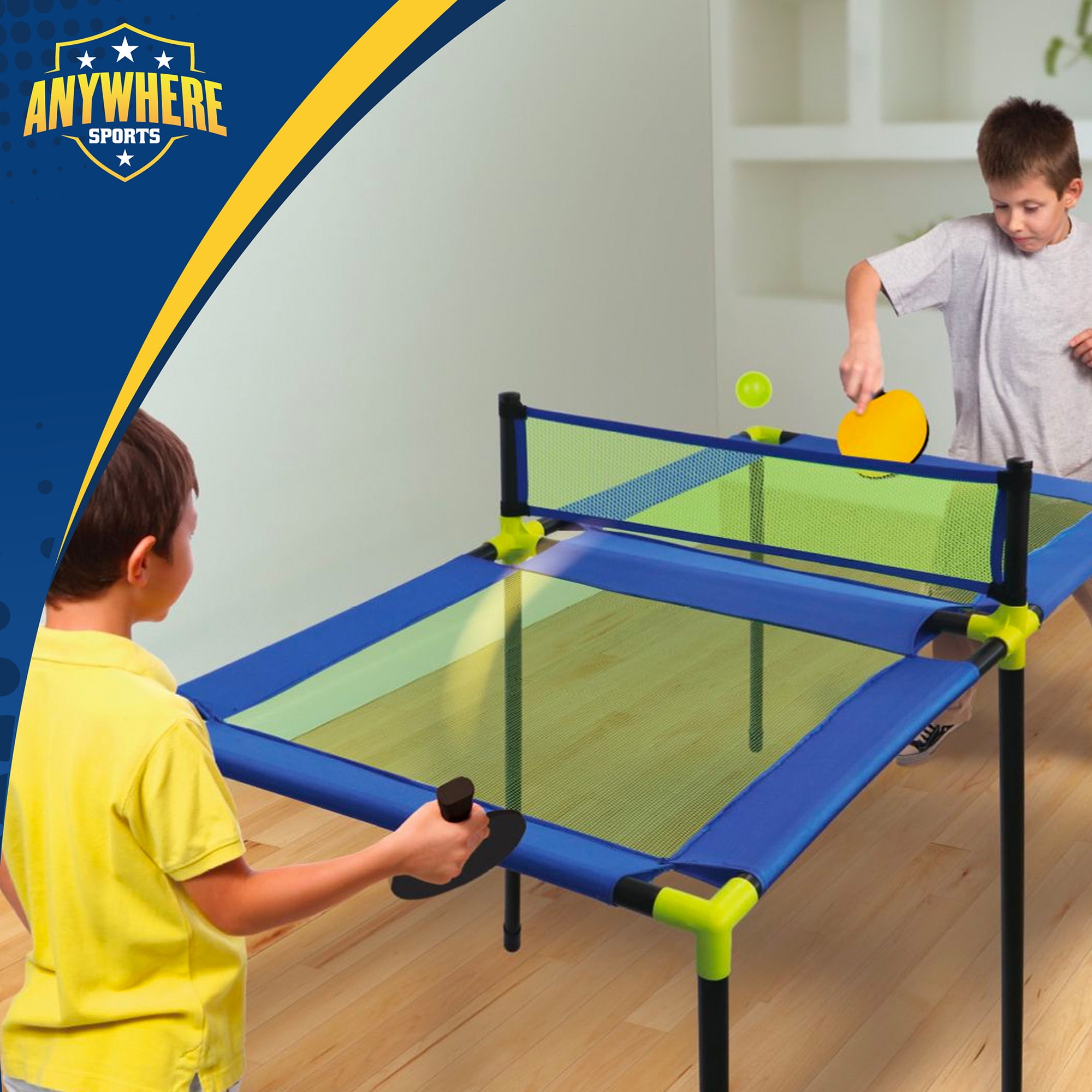 Anywhere Sports: Trampoline Pong - 10pc Portable Table Tennis Game Set, Bouncy Surface, Paddles-Balls-Carry Bag, In-Outdoor, Kids 3+, 1 - 2 Players