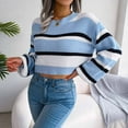 thumbnail image 4 of IROINNID Reduced Womens Sweater Round Neckline Pullover Sweater Stripes Casual Short Length Long Sleeve Sweater Autumn Blouse Tops, 4 of 8