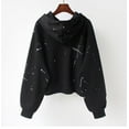 thumbnail image 5 of Hpapadks Sweatshirt for Women Casual Tie Dye Print Loose Soft Long Sleeve Hooded Short Tops Hoodies for Women Black M, 5 of 5