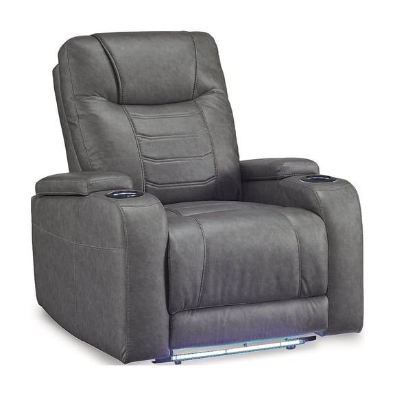 Pemberly Row Contemporary Faux Leather Upholstered Gray Power Recliner