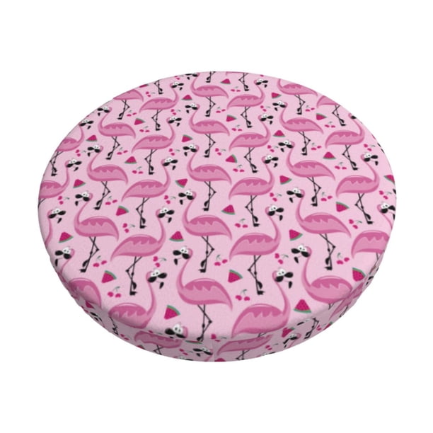 Disketp Cute Watermelon Flamingo Funda Redonda para Taburete, Funda de Cojín para Silla de Bar Suave y Elástica-14 inch