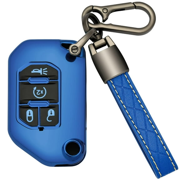 for Jeep Key Fob Cover, TPU with Keychain Key Fob Case Holder 360 Degree Protection for 2018 2019 2020 2021 2022 2023 Jeep Wrangler Gladiator JL JLU Rubicon 4 Buttons Smart Key