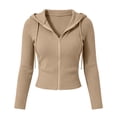 thumbnail image 4 of Xaqiouau Women's Ribbed Zip Up Hoodie Slim Fit Long Sleeve Hooded Jacket Lightweight Stretch Knit Full Zip Sweatshirt Casual Fall Winter Outerwear, 4 of 7