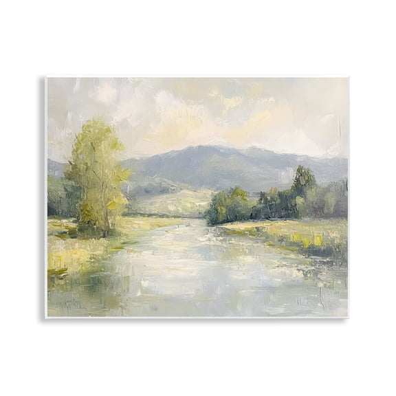 Stupell Industries Abstract River & Mountain Scene Landscape & Nature Painting Unframed Art Print Wall Art, 14 x 11
