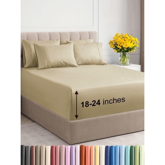 Juego de sábanas CGK Unlimited Extra Deep King Beige de 6 piezas