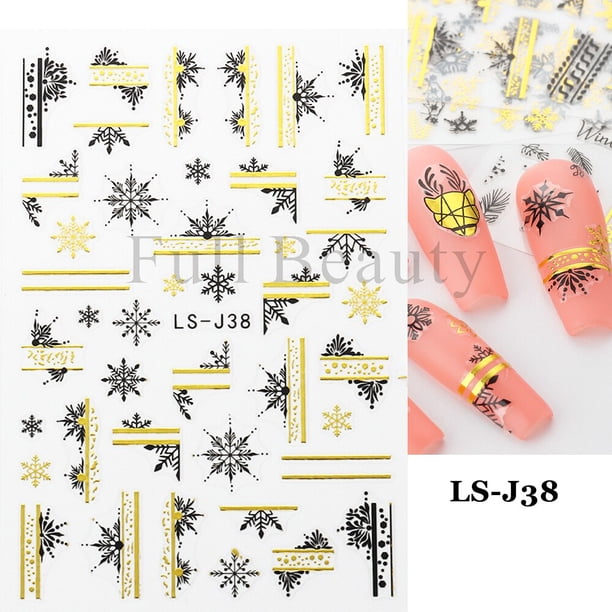 Pegatinas de Arte de uñas de Navidad en relieve 5D, invierno, Año Nuevo, rojo, Santa Claus, árbol, pingüinos, muñeco de nieve, calcomanías deslizantes, GLJI-5D DE MANICURA