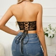 thumbnail image 7 of Women's Casual Floral Print Lace Up Back Sleeveless Spaghetti Strap Bandeau Tube Crop Corset Top Black S, 7 of 7