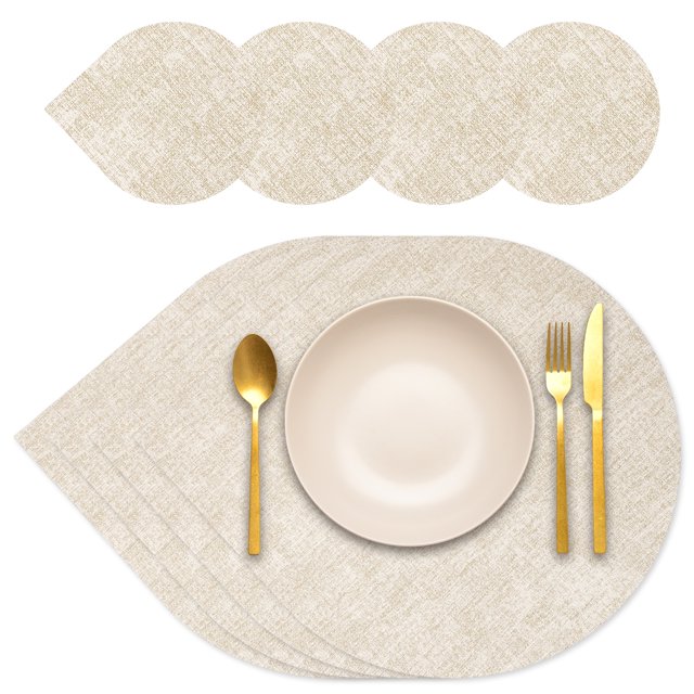 Juego de 4 Manteles y Posavasos Uxcell, Doble Cara, Lavables, Resistentes al Calor, Impermeables y a Prueba de Aceite para Mesa de Cocina (Avena Texturizada)