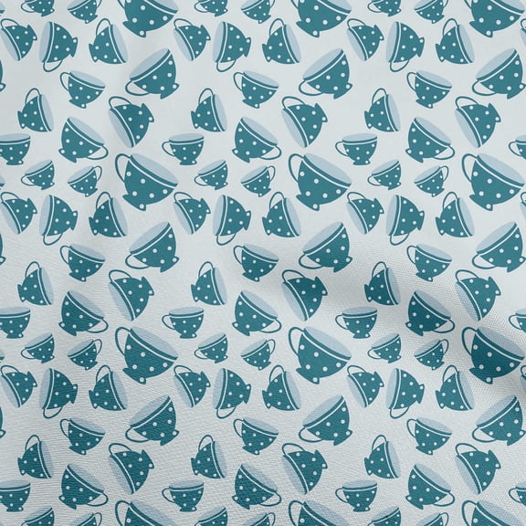 oneOone Cotton Poplin Twill Teal Green Fabric Utensils Cup Diy Clothing Quilting Fabric Print Fabric By Yard 56 Inch Wide