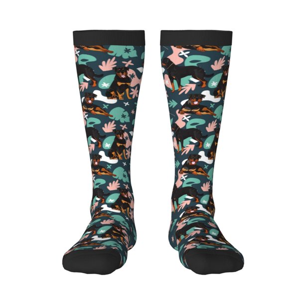 Fotbe Rottweiler Calcetas Divertidas Estampadas para Hombre y Mujer, Calcetas de Algodón hasta la Rodilla para Caminar, Correr, Enfermería y Embarazo