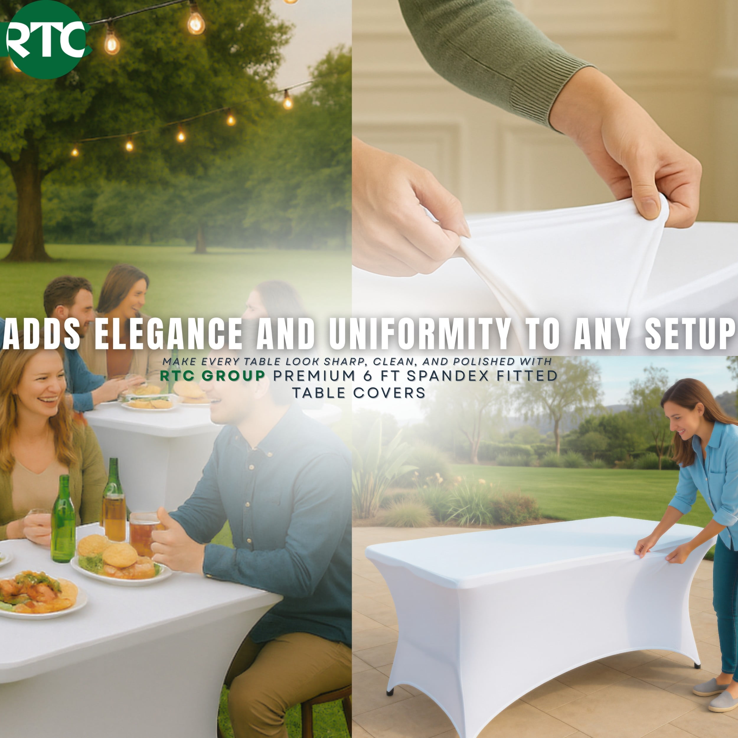 RTC Group Spandex Fitted Stretch Rectangular Tablecloth Table Cover 6 ft, 72 x 30, Black, 1 Pack