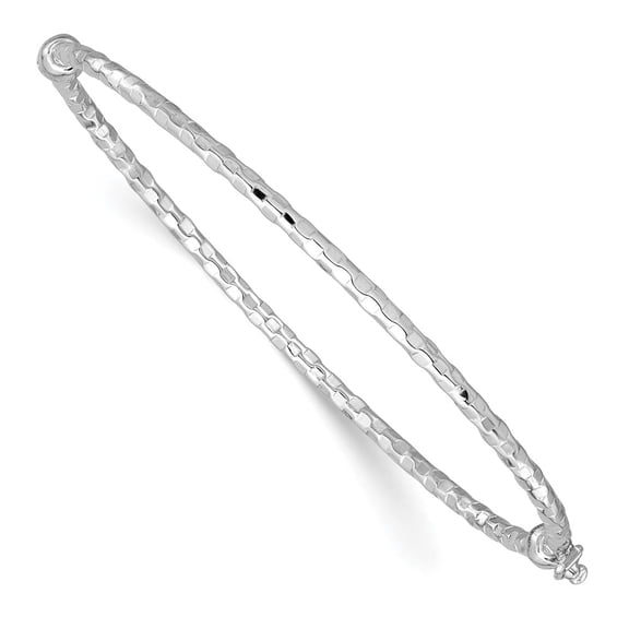 14k White Gold Polished Diamond-cut 2.20mm Hinged Oval Bangle Bracelet