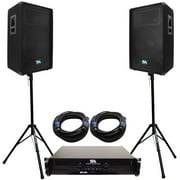 Seismic Audio Pair 15" PA DJ Speakers with Amplifer Stands & 50' Cables Pro Audio LoudSpeakers - SA-15TKT4