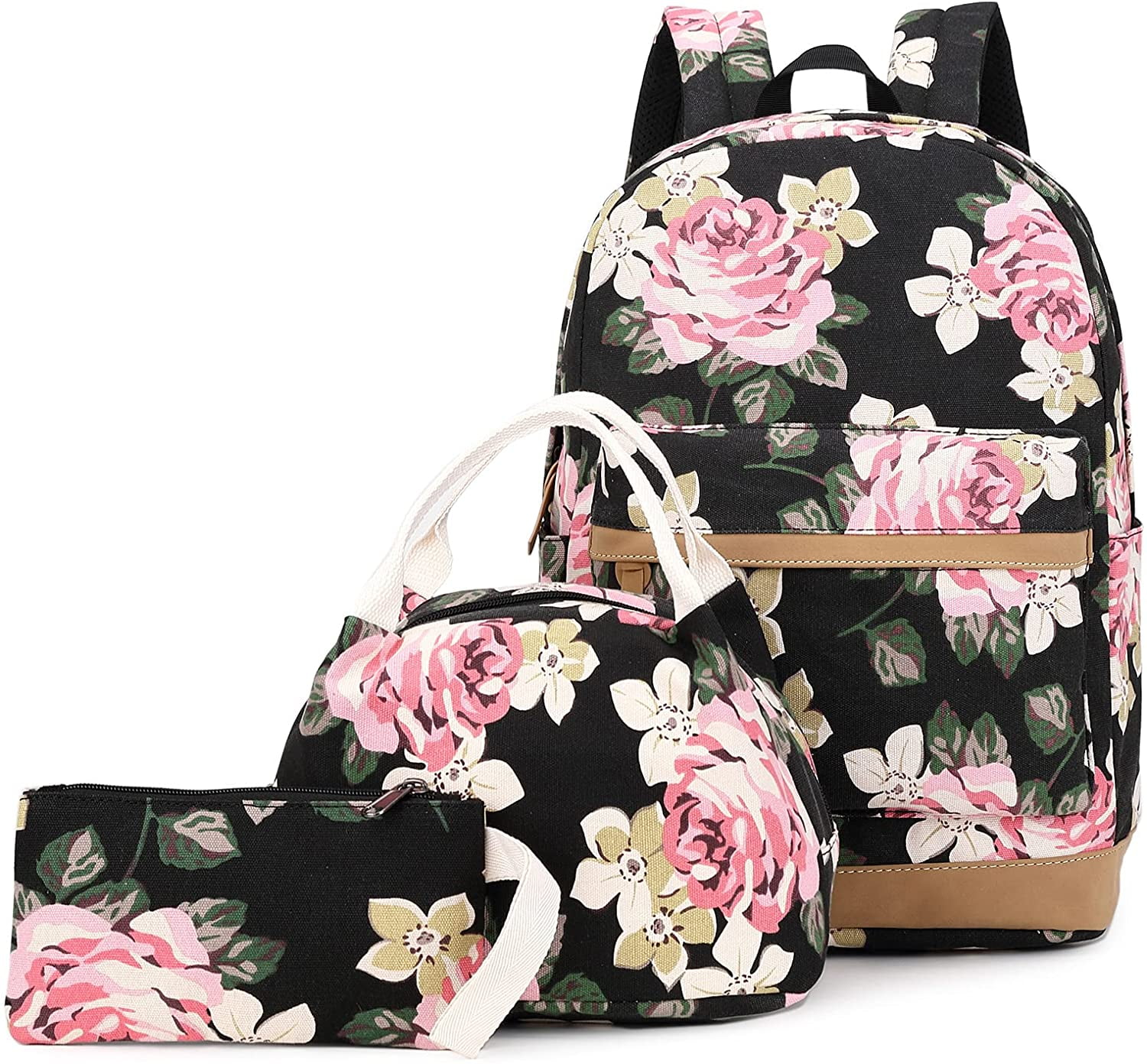 Pink Flower Fruits Shoulder Backpack Messenger Crossbody Laptop Bag Student Bookbags for Kid Girls Boys