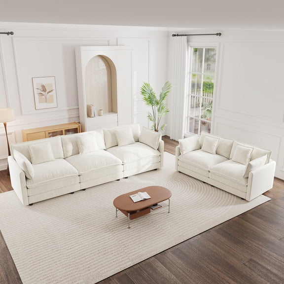 LifeSky Modular Deep Seat Sofa Set: 25.2" Deep Seating & 300lb Capacity - 2+3 Seater Chenille Couch for Large Living Room - Flexible 5-Person Modern White Sofa
